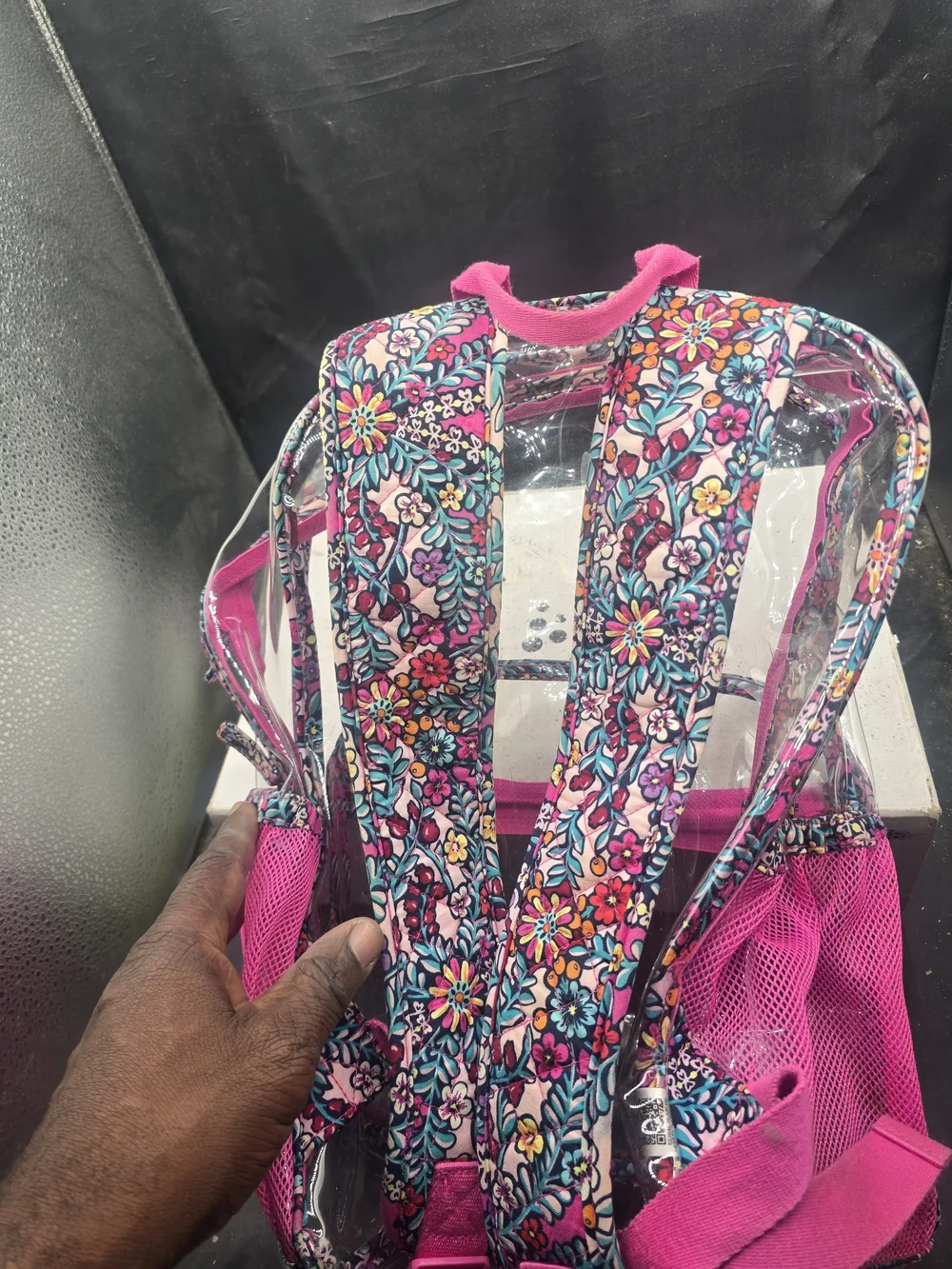 Vera Bradley Clear Backpack with Hot Pink Floral Trim